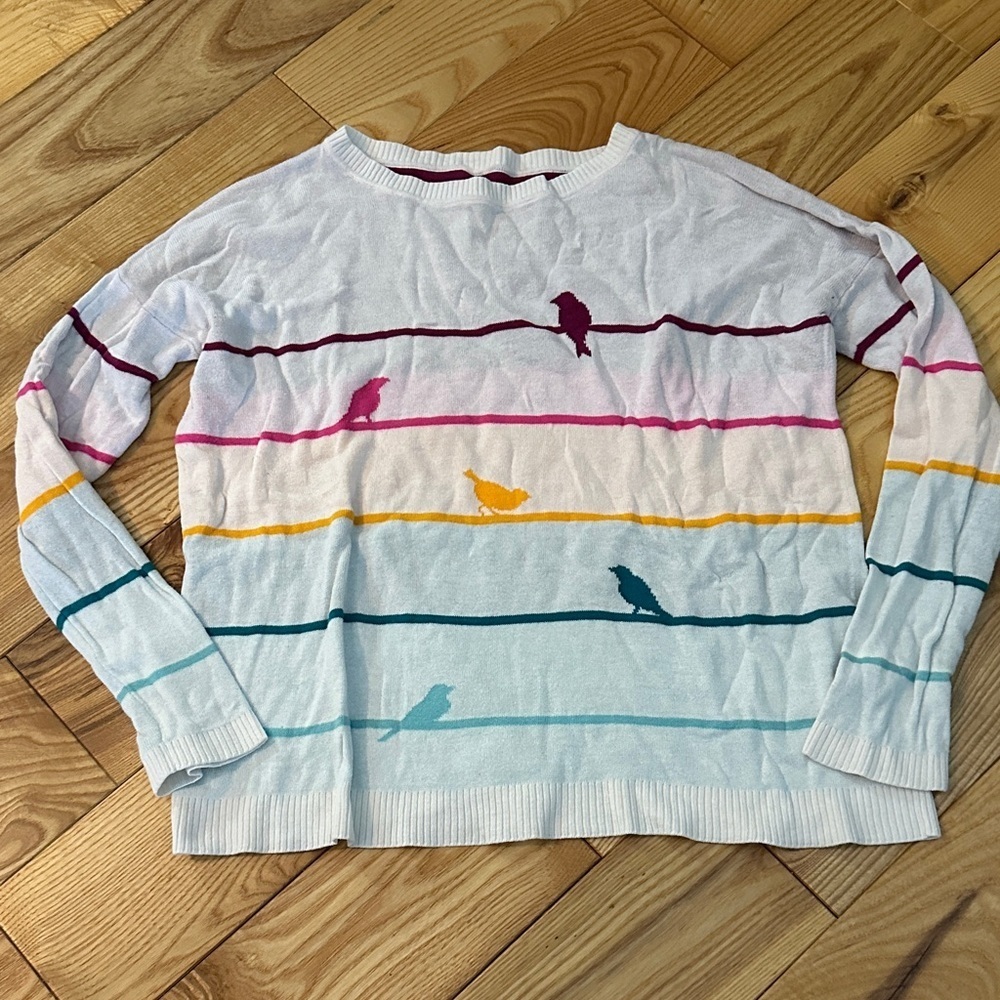 Eric + Lani Colorful Bird Pattern Sweater, Large